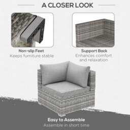 Outsunny Rattan Corner Sofa Garden Rattan Furniture Single Sofa Chair Light Grey - thumbnail 6