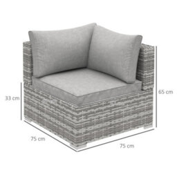 Outsunny Rattan Corner Sofa Garden Rattan Furniture Single Sofa Chair Light Grey - thumbnail 3