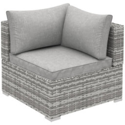 Outsunny Rattan Corner Sofa Garden Rattan Furniture Single Sofa Chair Light Grey - thumbnail 2