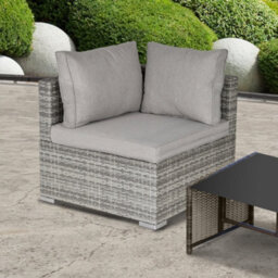 Outsunny Rattan Corner Sofa Garden Rattan Furniture Single Sofa Chair Light Grey - thumbnail 1