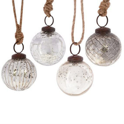Sass & Belle Silver Crackle Glass Bauble - Set Of 4