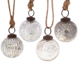 Sass & Belle Silver Crackle Glass Bauble - Set Of 4