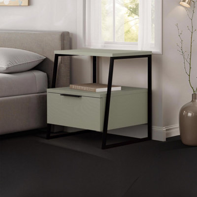 Fwstyle Sage Green 1 Door Bedside Table Nightstand Black Metal - image 1