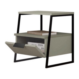 Fwstyle Sage Green 1 Door Bedside Table Nightstand Black Metal - thumbnail 3