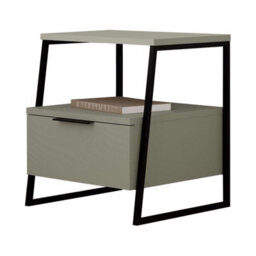 Fwstyle Sage Green 1 Door Bedside Table Nightstand Black Metal - thumbnail 2