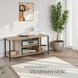 Tectake Tv Stand - Lowboard Cabinet With 4 Compartments, Adjustable Shelf 110 Cm - Industrial Wood Light, Oak Sonoma - thumbnail 8