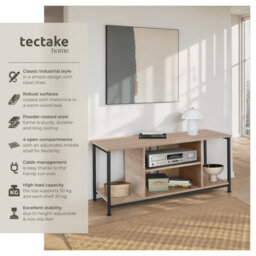 Tectake Tv Stand - Lowboard Cabinet With 4 Compartments, Adjustable Shelf 110 Cm - Industrial Wood Light, Oak Sonoma - thumbnail 2