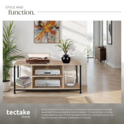 Tectake Tv Stand - Lowboard Cabinet With 4 Compartments, Adjustable Shelf 110 Cm - Industrial Wood Light, Oak Sonoma - thumbnail 4