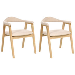Beliani Set Of 2 Dining Chairs Oneco Wood Light Brown/ Light Beige - thumbnail 4