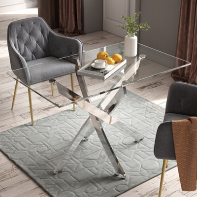 Living And Home Contemporary Rectangular Tempered Glass Coffee Table With Beveled Chrome Legs - image 1