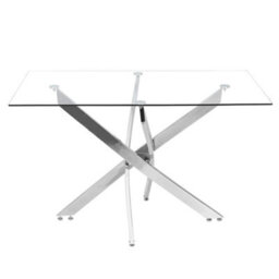 Living And Home Contemporary Rectangular Tempered Glass Coffee Table With Beveled Chrome Legs - thumbnail 4
