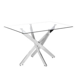 Living And Home Contemporary Rectangular Tempered Glass Coffee Table With Beveled Chrome Legs - thumbnail 5