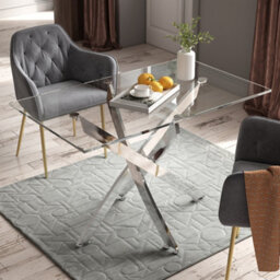 Living And Home Contemporary Rectangular Tempered Glass Coffee Table With Beveled Chrome Legs - thumbnail 1