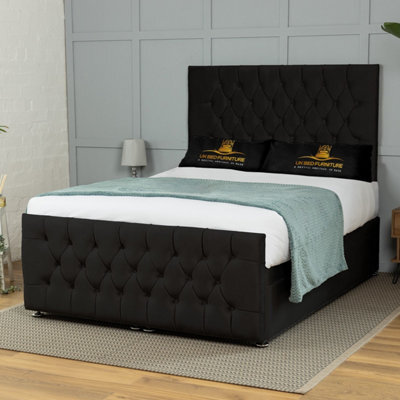 UKBEDFURNITURE Winchester Plush Black End Opening Divan Ottoman Bed With 54 Inch Headboard & 10 Inch Orthopaedic Mattress - image 1