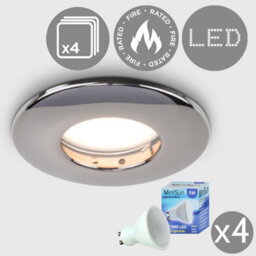 Valuelights Downlight Fire Rated Ip65 Black Chrome Ceiling Light Fitting 6 Pack With Cool White Bulbs