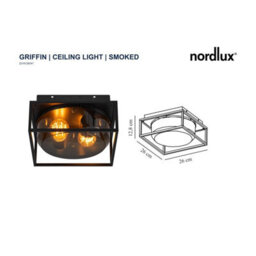Nordlux Griffin Outdoor Aluminium Ceiling Light Tinted Glass Black,mains - thumbnail 7