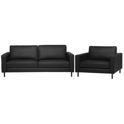 Beliani Living Room Set 4 Seater Savalen Leather Black - image 1