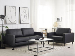 Beliani Living Room Set 4 Seater Savalen Leather Black - thumbnail 2