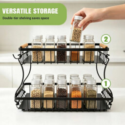 Kitchen 2 Tier Food Veg Storage Caddy Rack Organiser Fruit Basket Stand Rack - thumbnail 4