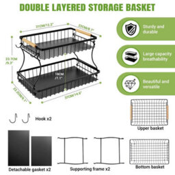 Kitchen 2 Tier Food Veg Storage Caddy Rack Organiser Fruit Basket Stand Rack - thumbnail 2