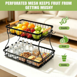 Kitchen 2 Tier Food Veg Storage Caddy Rack Organiser Fruit Basket Stand Rack - thumbnail 5