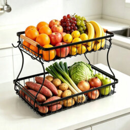 Kitchen 2 Tier Food Veg Storage Caddy Rack Organiser Fruit Basket Stand Rack - thumbnail 6