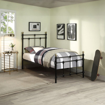 SlumberWorx Bayford Traditional Black With Brass Knobs Single Metal Bed Frame - image 1