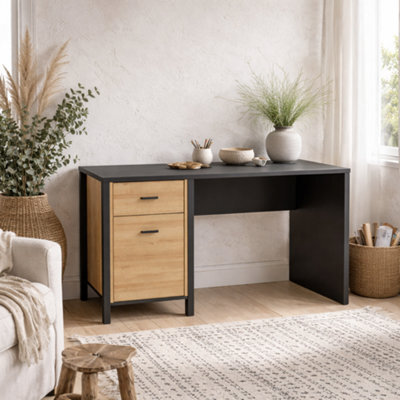 Wyld Haus Egtved Desk - Black & Natural Riviera Oak Effect, 1 Drawer 1 Door, 1200mm - image 1