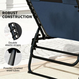 Outsunny Folding Sun Loungers Set Of 2, Reclining Sun Bed, Dark Blue - thumbnail 7