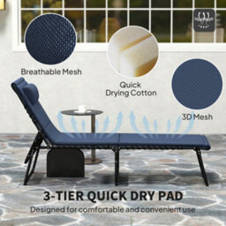 Outsunny Folding Sun Loungers Set Of 2, Reclining Sun Bed, Dark Blue - thumbnail 6
