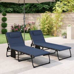 Outsunny Folding Sun Loungers Set Of 2, Reclining Sun Bed, Dark Blue - thumbnail 9