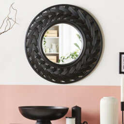 Wyld And Coco 60 Cm Round Wall Mirror, Bold Black Synthetic Frame, Modern Design - thumbnail 2