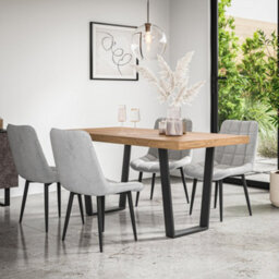 More4Homes Aria Dining Table And Chairs -  Oak Effect Table Top W Black Legs + Nova Velvet Dining Chair Set Of 4 (Grey) - thumbnail 1