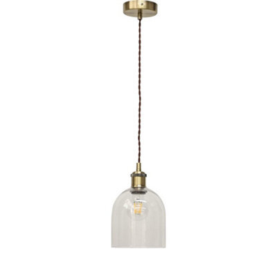 First Choice Lighting Belten - Clear Glass Cloche Antique Brass Retro Pendant Fitting - image 1