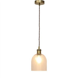 First Choice Lighting Belten - Clear Glass Cloche Antique Brass Retro Pendant Fitting - thumbnail 2