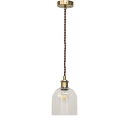 First Choice Lighting Belten - Clear Glass Cloche Antique Brass Retro Pendant Fitting - thumbnail 1