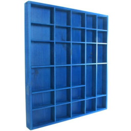 Woodeedoo Wooden Wall Display Shelf Blue Matt With 28 Compartments For Crystals Miniatures Small Ornaments Collectables And Keepsakes - thumbnail 2