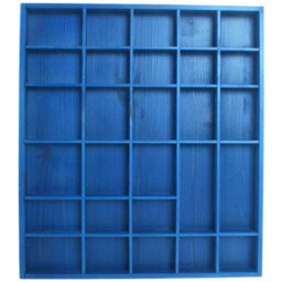 Woodeedoo Wooden Wall Display Shelf Blue Matt With 28 Compartments For Crystals Miniatures Small Ornaments Collectables And Keepsakes