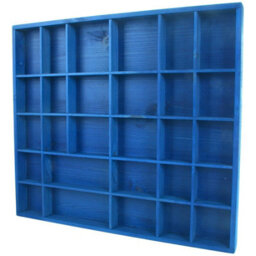 Woodeedoo Wooden Wall Display Shelf Blue Matt With 28 Compartments For Crystals Miniatures Small Ornaments Collectables And Keepsakes - thumbnail 3