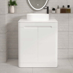 Royal Bathrooms Venice 700mm Gloss White Freestanding Bathroom Countertop Vanity Unit 2 Door With Peak Basin - thumbnail 1