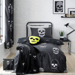 Catherine Lansfield Bedding Skulls Reversible Duvet Cover Set With Pillowcase Grey - thumbnail 1