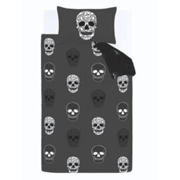 Catherine Lansfield Bedding Skulls Reversible Duvet Cover Set With Pillowcase Grey - thumbnail 7
