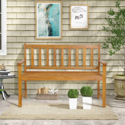 Costway 2-Person Outdoor Chair Garden Patio Wooden Loveseat Bench W/armrests - thumbnail 3