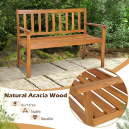 Costway 2-Person Outdoor Chair Garden Patio Wooden Loveseat Bench W/armrests - thumbnail 5
