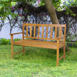 Costway 2-Person Outdoor Chair Garden Patio Wooden Loveseat Bench W/armrests - thumbnail 4