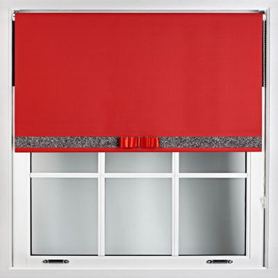 Furnished Red Blackout Roller Blind With Decorative Black Glitter & Red Bow - Trimmable (W)130Cm X (L)210Cm - image 1