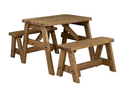 Arbor Garden Solutions Victoria Wooden Picnic Bench And Table Set, Rounded Outdoor Dining Set (4Ft, Rustic Brown) - image 1