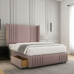 REGIONAL FURNISHINGS Divan Bed Set Pink Plush Velvet Upholstered 54Inch Headboard 2Drawersfootend & Mattress In Double King 4Ft 6Ft Sizes - thumbnail 1