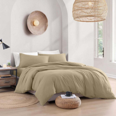 Bedlooms Beige Plain Dyed Duvet Cover Complete Bedding Set, Breathable & Anti-Allergic Microfiber, Double 200X200Cm - image 1