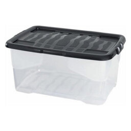 STAR SUPPLIES 3 X 42 Litres Clear Transparent Base Curve Storage Containers With Black Lids For Home & Office - thumbnail 3